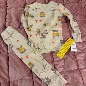 Carter's Cream Construction Vehicles Pajama Set with Orange and Green Accents